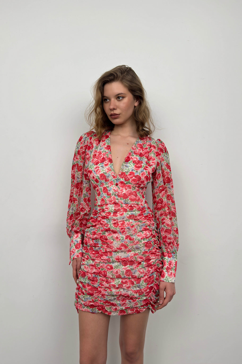Printed Red Chiffon Dress