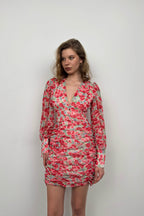 Printed Red Chiffon Dress