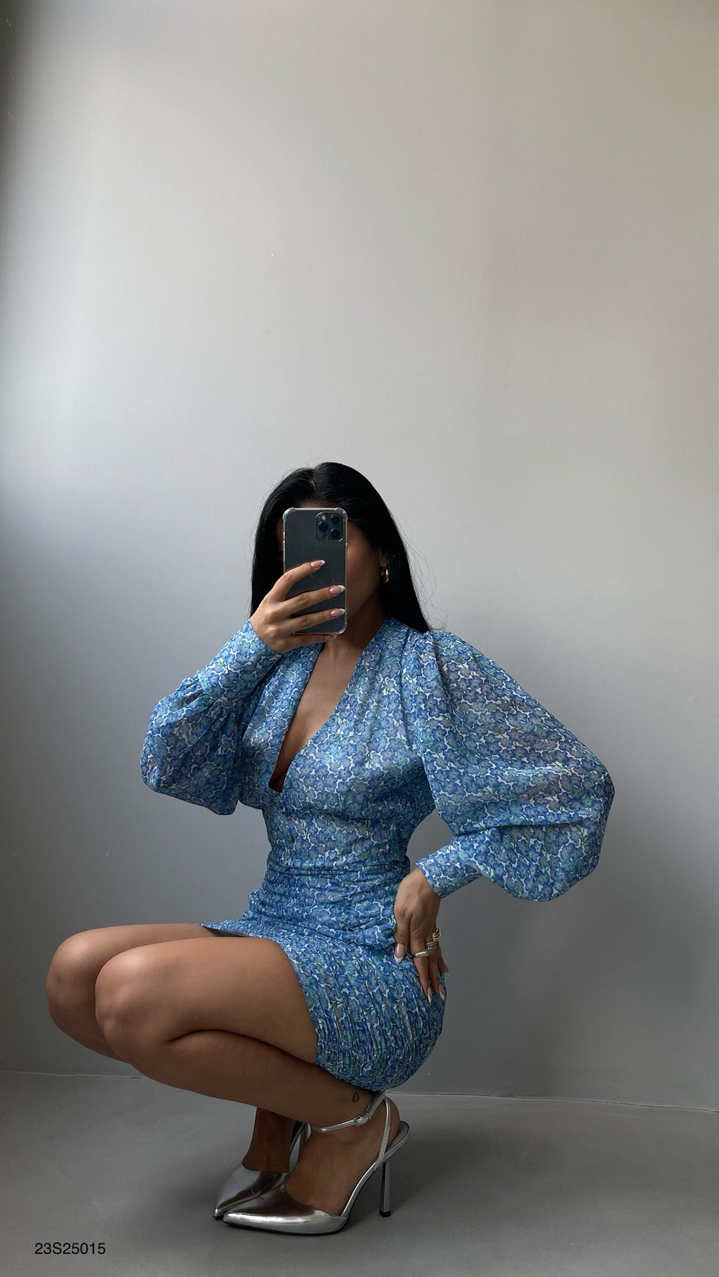 Printed Blue Chiffon Dress