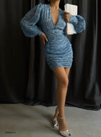 Printed Blue Chiffon Dress