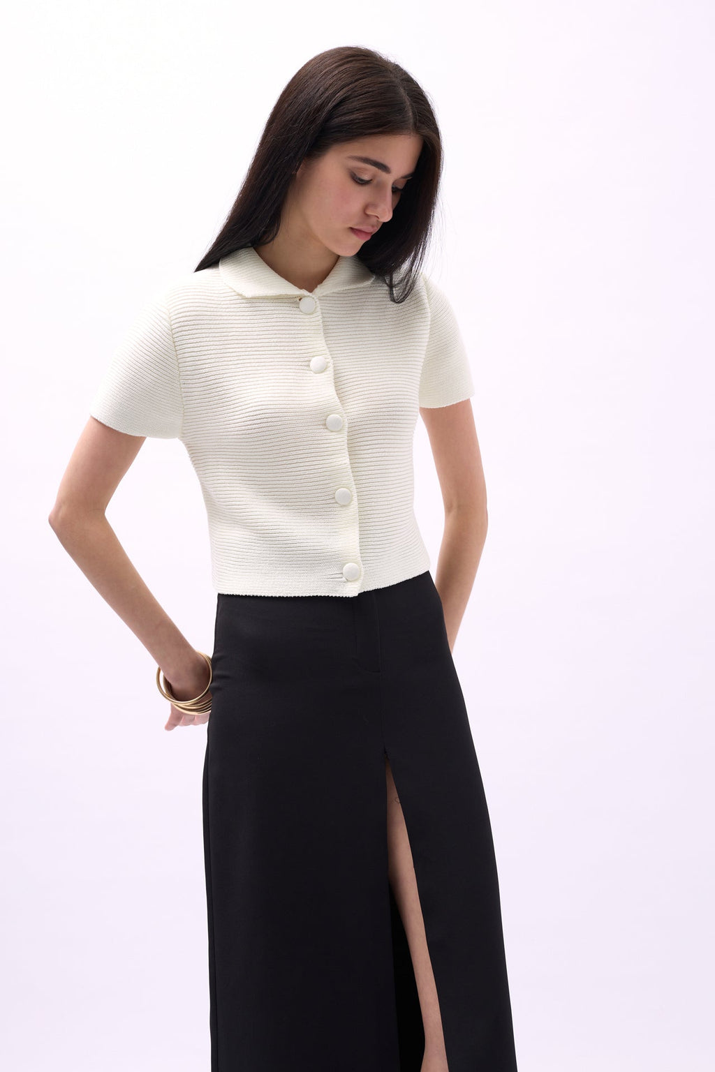 Peter Pan Collar Buttoned Ecru Blouse