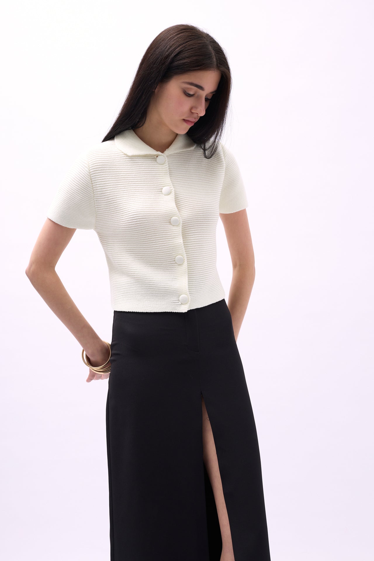 Peter Pan Collar Buttoned Ecru Blouse