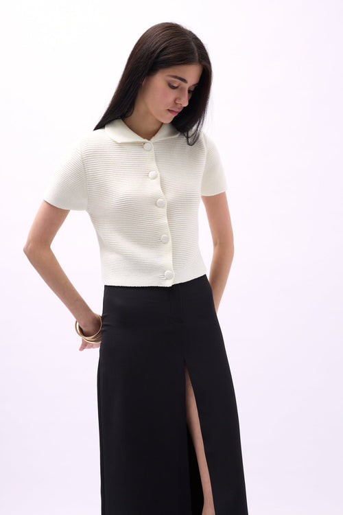 Baby Collar Buttoned Ecru Blouse