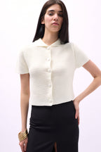 Peter Pan Collar Buttoned Ecru Blouse