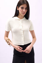 Peter Pan Collar Buttoned Ecru Blouse