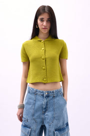 Baby Collar Buttoned Green Blouse