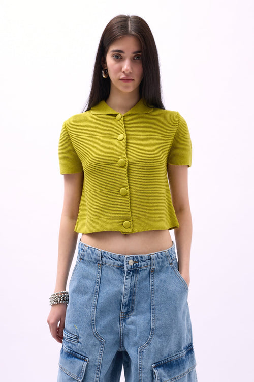 Baby Collar Buttoned Green Blouse