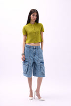 Peter Pan Collar Buttoned Green Blouse