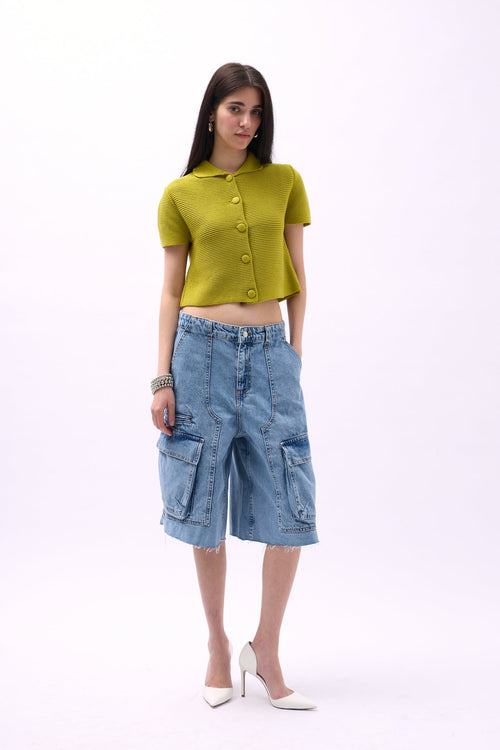 Baby Collar Buttoned Green Blouse
