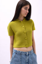 Peter Pan Collar Buttoned Green Blouse