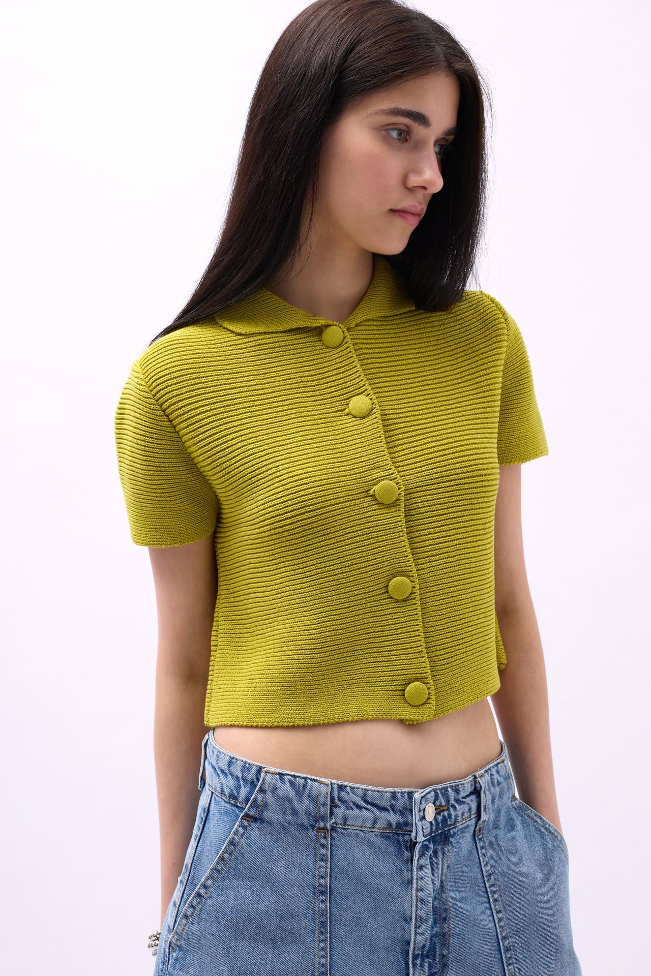 Peter Pan Collar Buttoned Green Blouse