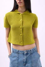 Peter Pan Collar Buttoned Green Blouse