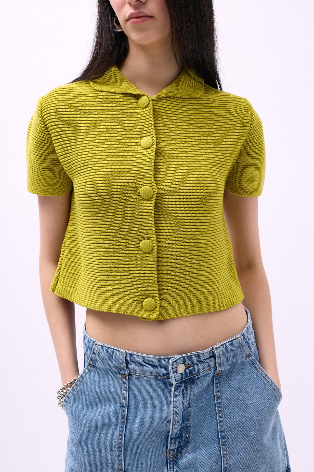 Peter Pan Collar Buttoned Green Blouse