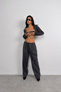 Waist Drawstring Detail Dark Gray Pants
