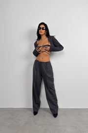 Waist Tie Detail Dark Gray Trousers