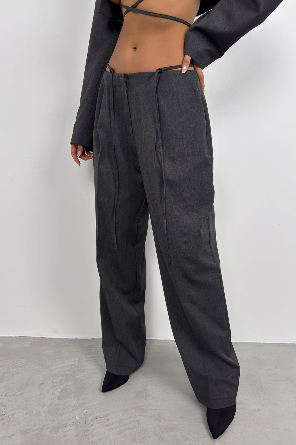 Waist Drawstring Detail Dark Gray Pants