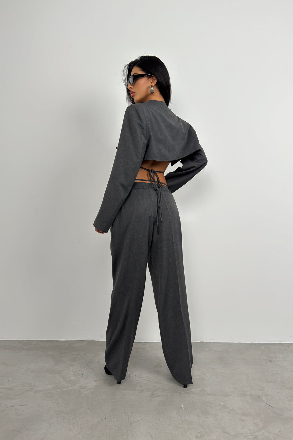 Waist Drawstring Detail Dark Gray Pants