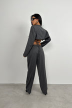 Waist Drawstring Detail Dark Gray Pants