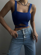 Waist Tie Blue Crop Blouse