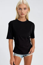 Waist Ruched Basic Black T-Shirt