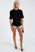 Waist Ruched Basic Black T-Shirt