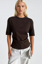 Waist Ruched Basic Brown T-Shirt