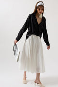 Ruched Waist Crop Satin Black Shirt
