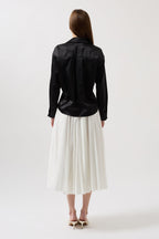 Ruched Waist Crop Satin Black Shirt