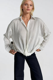 White Textured Modal Shirt with Waist Gather