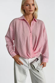 Pink Textured Modal Shirt with Waist Shirring