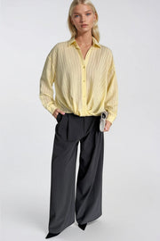 Yellow Textured Modal Shirt with Gathered Waist