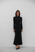 Waist Cutout Turtleneck Maxi Black Dress