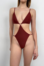 Waist Cutout Brown Mayokini