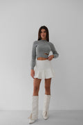 Waist Cut-Out Stone Detailed Gray Knit Sweater