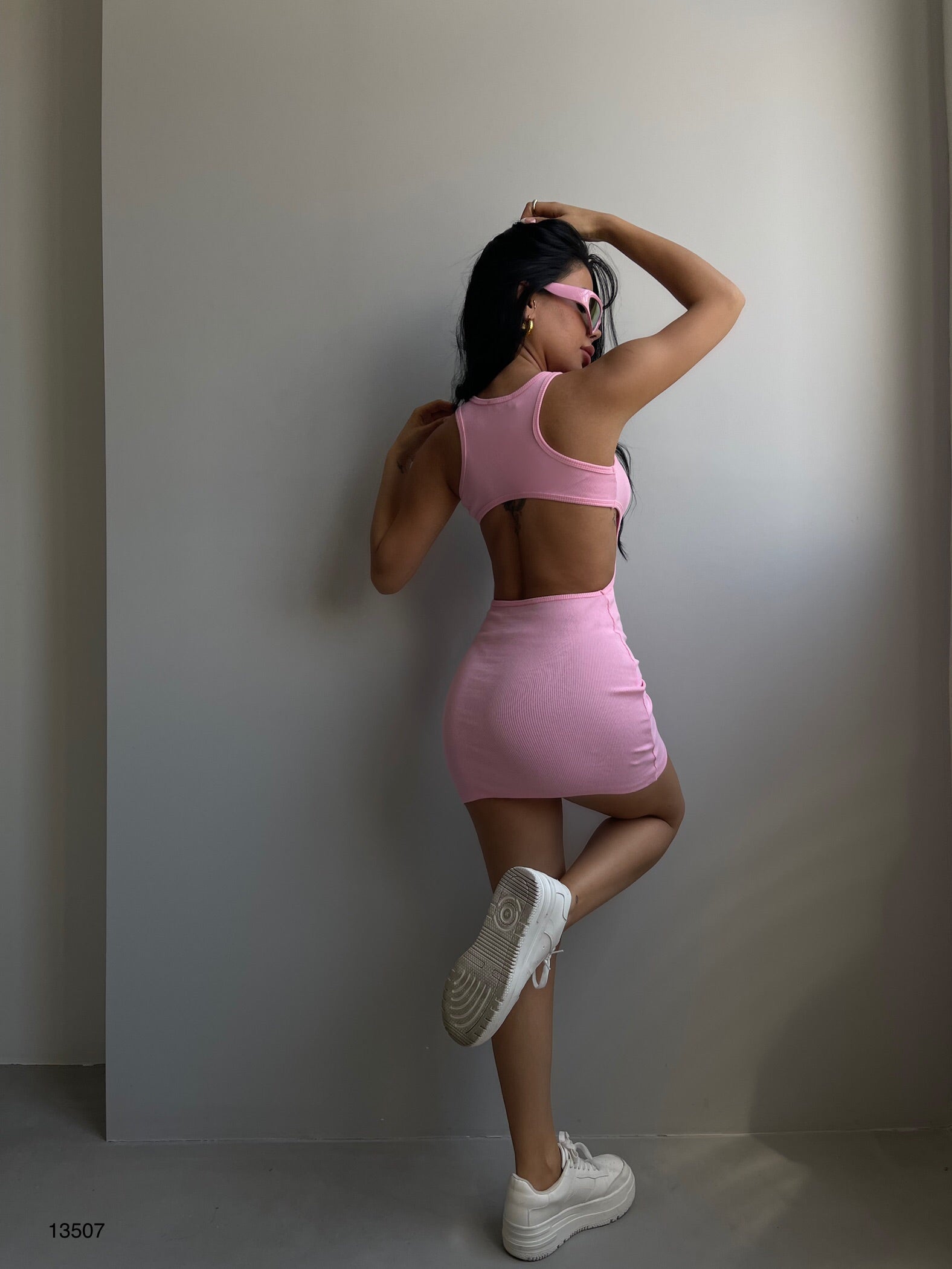 Waist Cutout Pink Racer Dress
