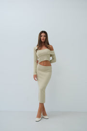 Waist Detail One Shoulder Beige Knit Dress