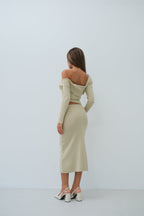 Waist Detay One Shoulder Beige Knit Dress