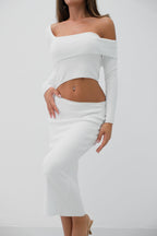 Waist Detail One Shoulder Ecru Knit Dress