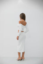 Waist Detail One Shoulder Ecru Knit Dress