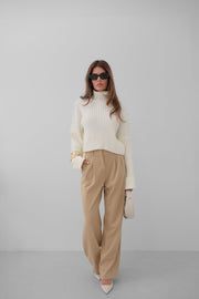 Light Beige Palazzo Trousers with Waist Fold