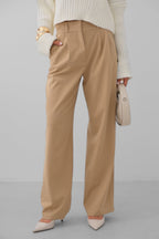 Foldover Waist Light Beige Palazzo Pants