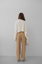 Foldover Waist Light Beige Palazzo Pants