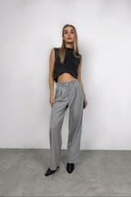 Foldover Waist Light Gray Palazzo Pants