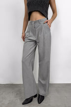 Foldover Waist Light Gray Palazzo Pants