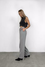 Foldover Waist Light Gray Palazzo Pants
