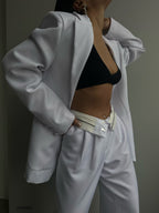 Foldover Waist White Pants Blazer Jacket Set