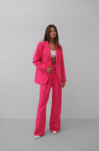 Folded Waist Fuchsia Pants Blazer Jacket Set
