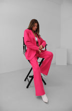Folded Waist Fuchsia Pants Blazer Jacket Set