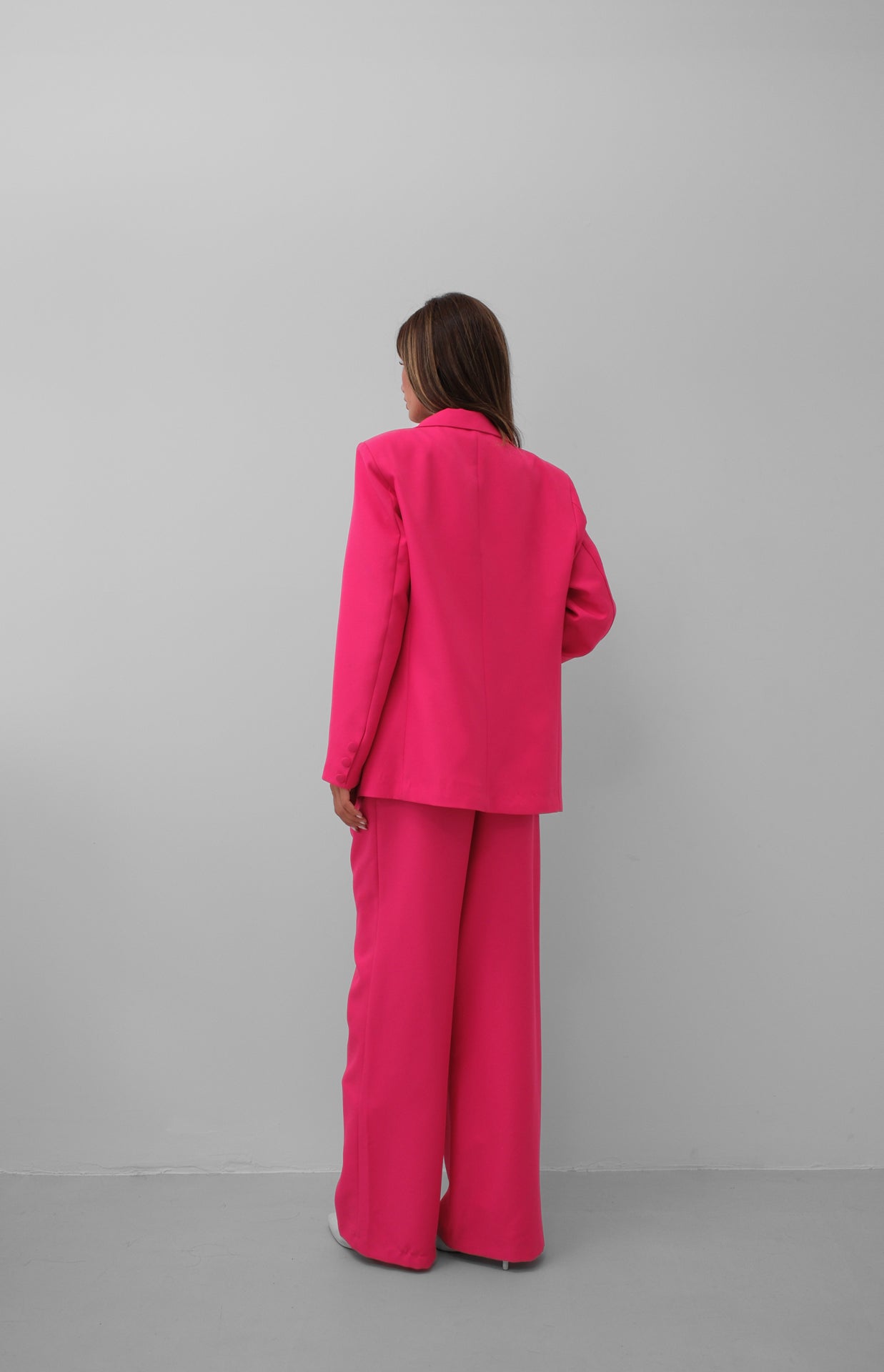 Folded Waist Fuchsia Pants Blazer Jacket Set