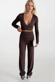 Brown Gathered Waist Trousers